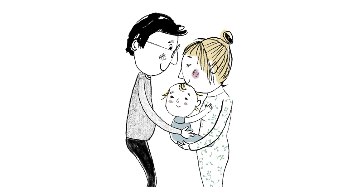 Tegning af forældre med baby